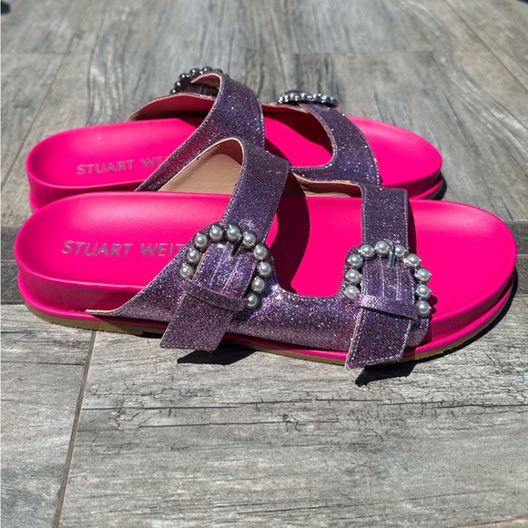 Stuart Weitzman Piper Embellished Glitter Slides - Picture 3 of 8
